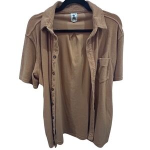 EL DANDY Tan Terry Cloth Short Sleeve Button Up Shirt Men's Size L